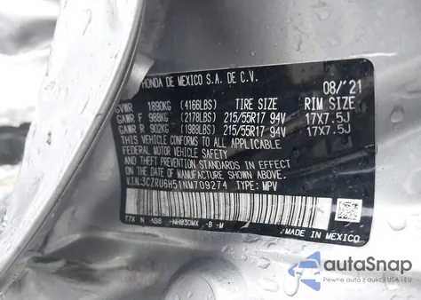 2022 Honda Hr-V Awd Ex z USA, uszkodzony, nr VIN 3CZRU6H51NM709274